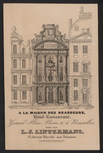 A La Maison Des Brasseurs，布鲁塞尔酒店餐厅，L J Lintermans（雕刻）。 作者 欧洲学校