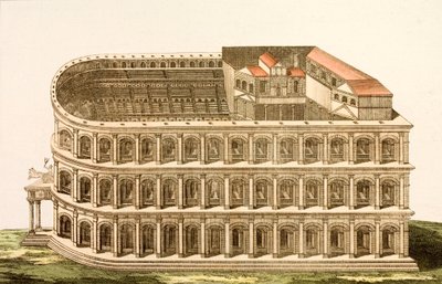 马塞勒斯古罗马剧院，建于公元前 1 世纪后期（彩色雕刻） 作者 欧洲学校
