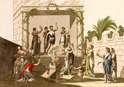 Ancient Romans performing the Rites of Isis, Pompeii (coloured engraving) 作者 欧洲学校