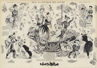 一年一度的花之战，法国尼斯（石版画） 作者 欧洲学校