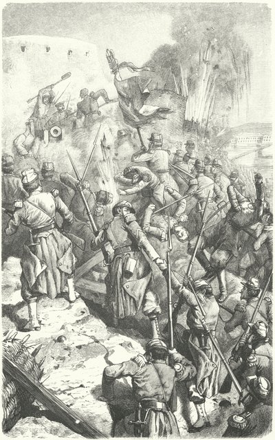 1855年9月8日，在围攻塞瓦斯托波尔期间攻占马拉科夫红堡（雕刻版）。 作者 欧洲学校