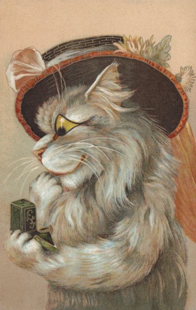 戴着帽子看着戒指的猫（chromolitho） 作者 欧洲学校