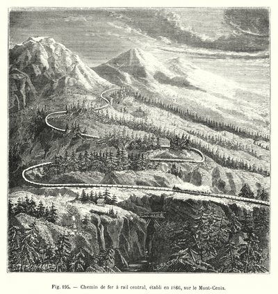 中央铁路，建于 1866 年，位于 Mont-Cenis（雕刻） 作者 欧洲学校