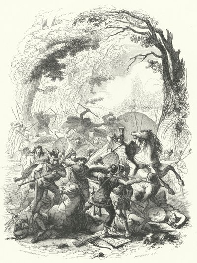 公元前 54 年，高卢人击败萨比努斯和科塔领导下的罗马军队（版画） 作者 欧洲学校