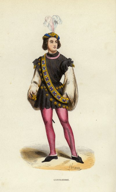 Gentilhomme（彩色雕刻）。 作者 欧洲学校