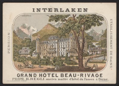 Grand Hotel Beau-Rivage，因特拉肯（彩色雕刻） 作者 欧洲学校