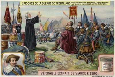 瑞典的Gustavus Adolphus在1632年德国Lutzen战役前参加了一项露天服务 作者 欧洲学校