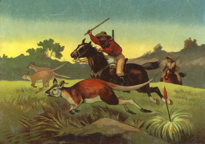 狩猎袋鼠 (chromolitho) 作者 欧洲学校