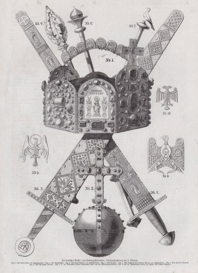 德国帝国皇冠上的珠宝（雕刻）。 作者 欧洲学校