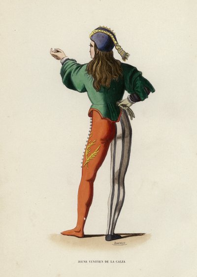 Jeune Venitien De La Calza (coloured engraving) 作者 欧洲学校