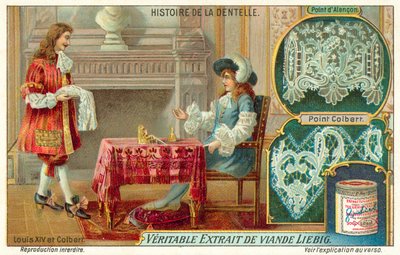 法国国王路易十四和让-巴蒂斯特-科尔贝尔（chromolitho）。 作者 欧洲学校