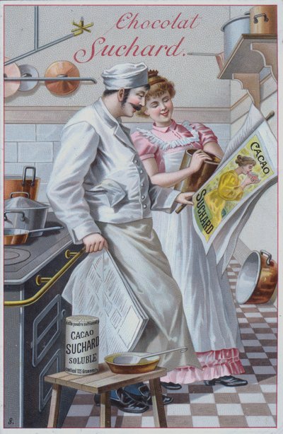 Kitchen scene, advertisement for Suchard cocoa (chromolitho) 作者 欧洲学校