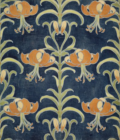 百合设计壁纸或纺织品，1896年 作者 欧洲学校