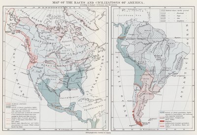 美洲种族与文明地图》（彩色石版画） 作者 欧洲学校