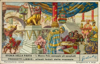 马可-波罗在中国品尝意大利面条 (chromolitho) 作者 欧洲学校