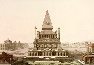 Mausoleum at Halicarnassus, tomb of the Persian satrap Mausolus, one of the Seven Wonders of the Ancient World (coloured engraving) 作者 欧洲学校