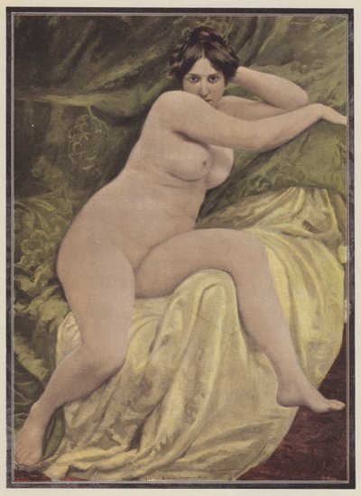 沉思，坐在椅子上的女人（彩色石版画） 作者 欧洲学校