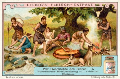 Prehistoric beer production using heated stones (chromolitho) 作者 欧洲学校