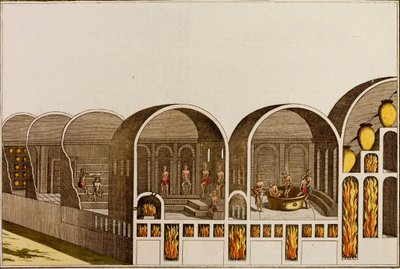 Roman bath house with underfloor heating (coloured engraving) 作者 欧洲学校