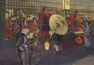 日本东京吉原区的场景（彩色石版画） 作者 欧洲学校