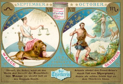 September and October: Libra and Scorpio (chromolitho) 作者 欧洲学校