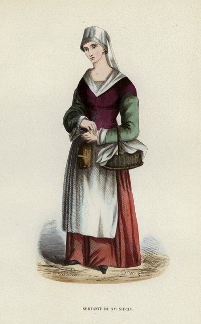 Servante Du XVe Siecle (coloured engraving) 作者 欧洲学校
