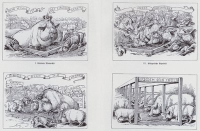 1895 年关于不同政府形式的社会主义漫画（石版画） 作者 欧洲学校