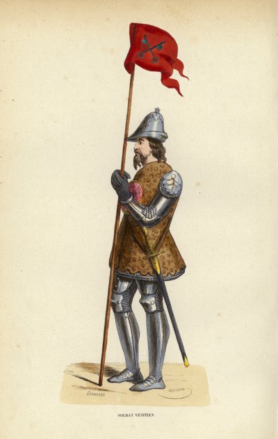 Soldat Venitien (coloured engraving) 作者 欧洲学校
