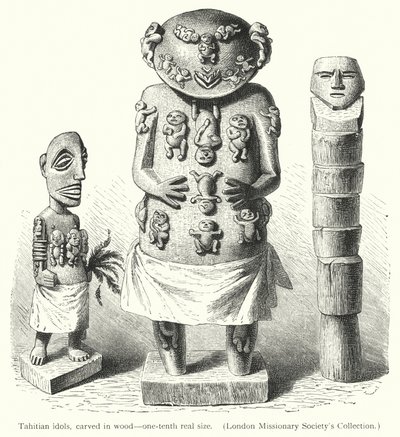 Tahitian idols, carved in wood (engraving) 作者 欧洲学校
