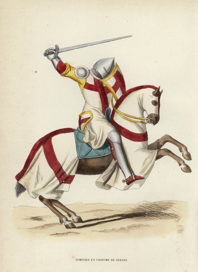 Templier En Costume De Guerre（彩色雕刻）。 作者 欧洲学校