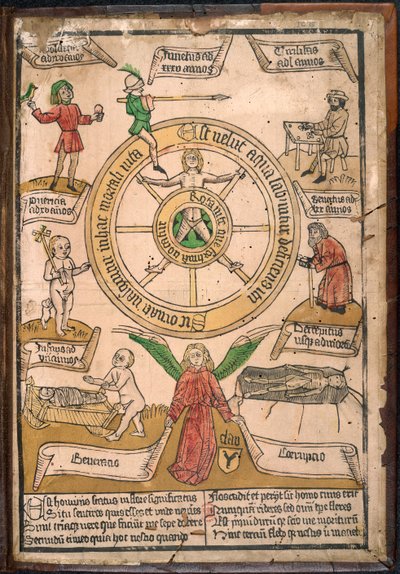 幸运之轮，选自《Rota uite que fortuna uocatur》，约 1460 年（彩色木版画） 作者 European School