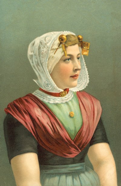身着传统服装的妇女（彩色石版画） 作者 欧洲学校