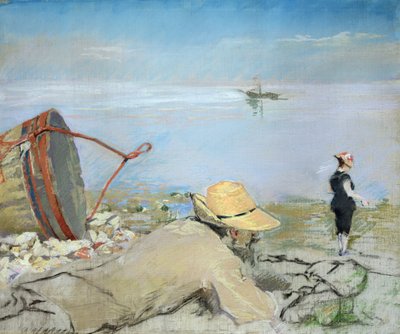 Henri Guerard在海滩上放松（画布上的粉彩） 作者 伊娃·冈萨雷斯（EvaGonzalès）
