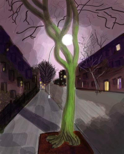 布鲁克林第 11 街夜景（数字艺术） 作者 埃文·斯克拉