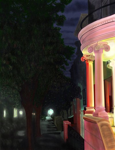 夜晚的第七街和前景公园西侧拐角（数字艺术） 作者 埃文·斯克拉