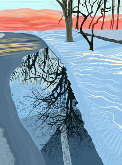 布鲁克林公园的水坑和雪（数字艺术） 作者 埃文·斯克拉