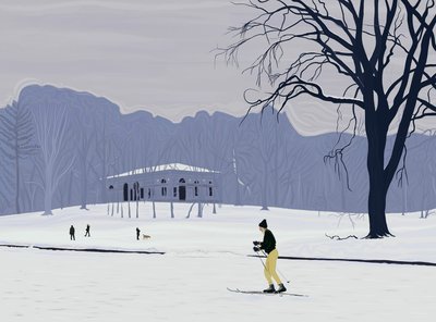 滑雪者，布鲁克林展望公园（数字艺术） 作者 埃文·斯克拉
