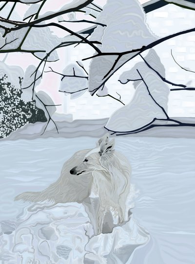雪地里的白狗（数字艺术） 作者 埃文·斯克拉