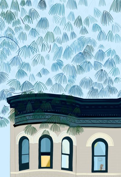 窗边梳头的女子，约 2020-24 （数字艺术） 作者 埃文·斯克拉