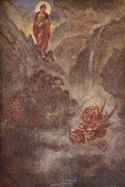佛与龙，插图来自 F. Hadland Davis 的《日本神话与传说》 作者 伊芙琳·保罗