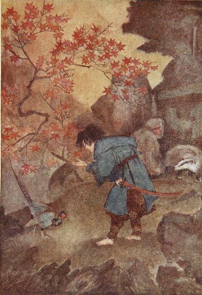 桃太郎和野鸡，F-哈德兰德-戴维斯《日本的神话与传说》插图 作者 伊芙琳·保罗