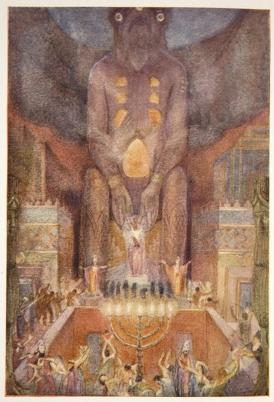 《向贝尔献祭》，刘易斯·斯彭斯《巴比伦和亚述神话与传说》卷首插画 作者 伊芙琳·保罗