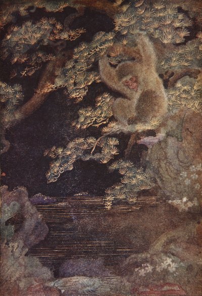 水母和猴子，插图来自 F. Hadland Davis 的《日本神话与传说》 作者 伊芙琳·保罗