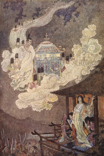 月族要求辉耀女神，插图选自 F-哈德兰德-戴维斯的《日本的神话与传说 作者 伊芙琳·保罗