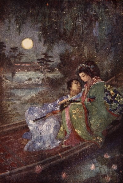 交换扇子的恋人，F·哈德兰·戴维斯《日本神话与传说》卷首插画 作者 伊芙琳·保罗