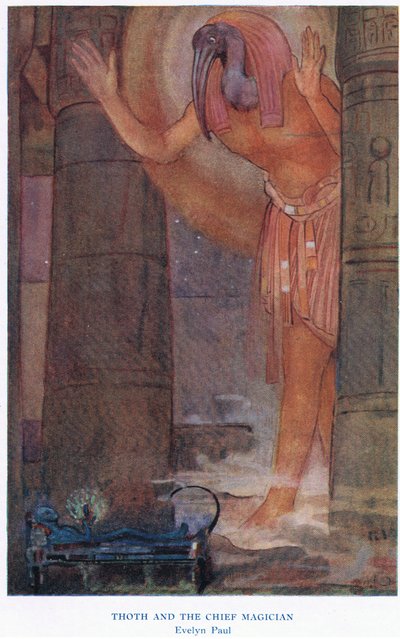 托特和首席魔法师，《神话之书》插图（彩色石版画） 作者 伊芙琳·保罗