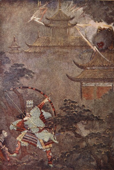 赖正杀死怪物，插图来自 F Hadland Davis 的《日本神话与传说》 作者 伊芙琳·保罗