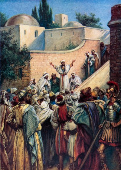 Peter tells them about Jesus (colour litho) 作者 伊夫琳·斯图尔特·哈迪