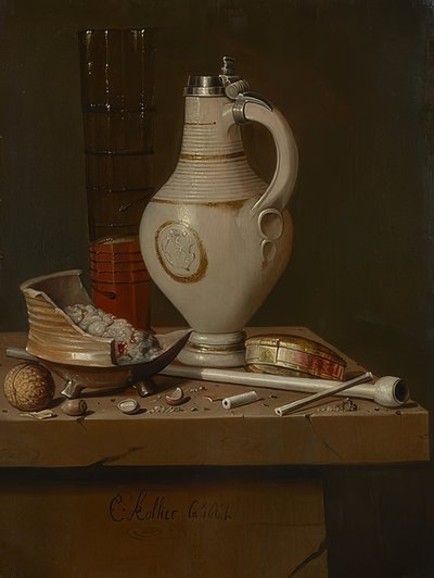 静物与吸烟用具和啤酒杯。 1664 作者 Evert项链