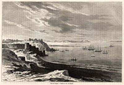 丹吉尔（摩洛哥）的景色，由Evremond de Berard（1824-1881）绘制，用于说明M.F.Schickler的摩洛哥旅行笔记。雕刻在 "世界之旅，新的旅行杂志 "中 巴黎 作者 Evremond de (after) Berard